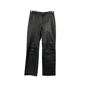 Versace Womens Leather Pants Sz 4 XS Black Straight High Rise Trousers